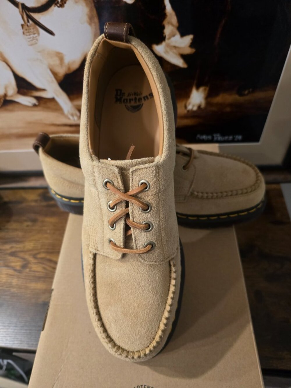 Dr. Martens Lowell Hairy Suede Orleans Moc Toe Tan Shoes Men's Size 10 US NEW